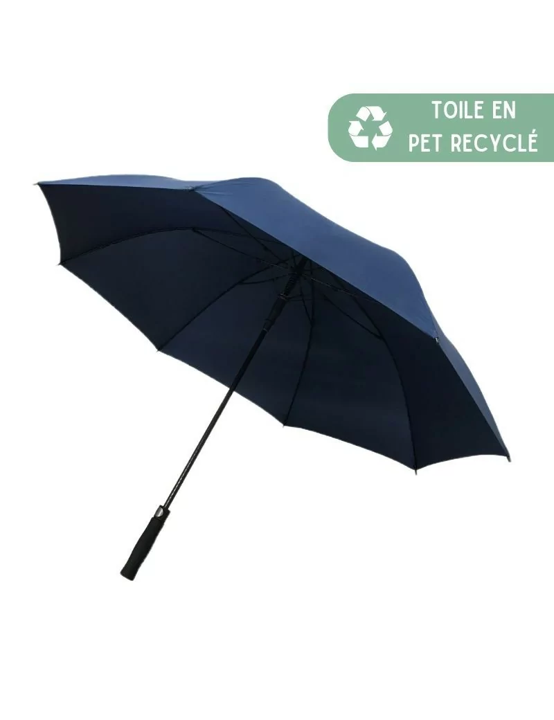Parapluie homme pliant bleu automatique - Parapluie de qualité 10 branches  imprimé rayures rouge - Poignée crochet noir marque Ezpeleta - Espagne /