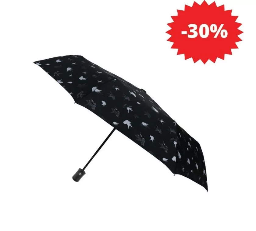 Smati petit parapluie automatique noir avec oiseaux